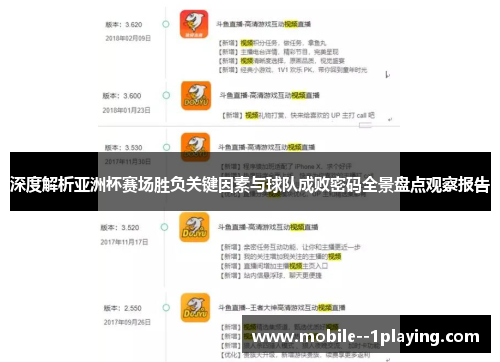 深度解析亚洲杯赛场胜负关键因素与球队成败密码全景盘点观察报告